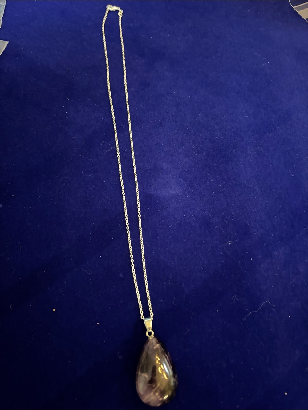 Genuine Purple Teardrop Amethyst Healing Gemstone Pendant on 19.5”sterling chain